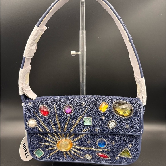 STAUD Handbags - STAUD Tommy Celestial Beaded Shoulder Bag - Navy